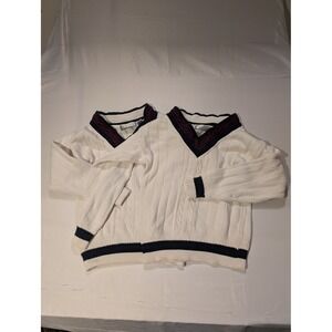 Michael Gerald VNeck Women M 2 Cable Knit Preppy Sweater White Navy Burgundy